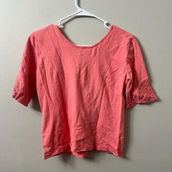 Vtg Joseph A Womens Coral Blouse M Crochet Beaded Coastal Grandmother Knit - Picture 3 of 6